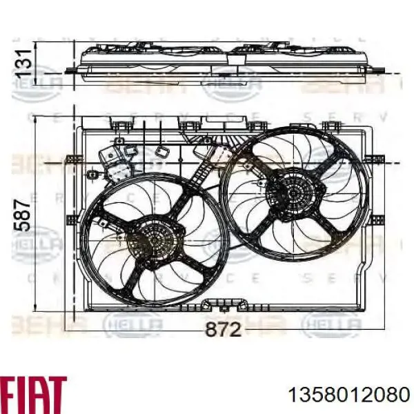 Do koszyka 1358012080 Fiat/Alfa/Lancia Dyfuzor chłodnicy, w komplecie z silnikiem i wirnikiem