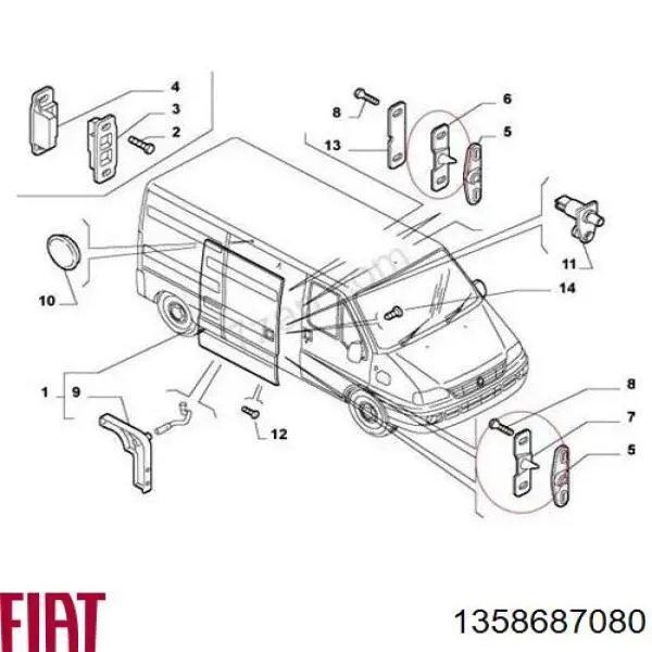 Ogranicznik drzwi przesuwnych, na karoserii górny Fiat/Alfa/Lancia 1358687080 cena, od 10,81 USD