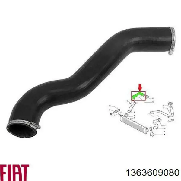 Do koszyka 1363609080 Fiat/Alfa/Lancia Przewód (króciec) intercoolera