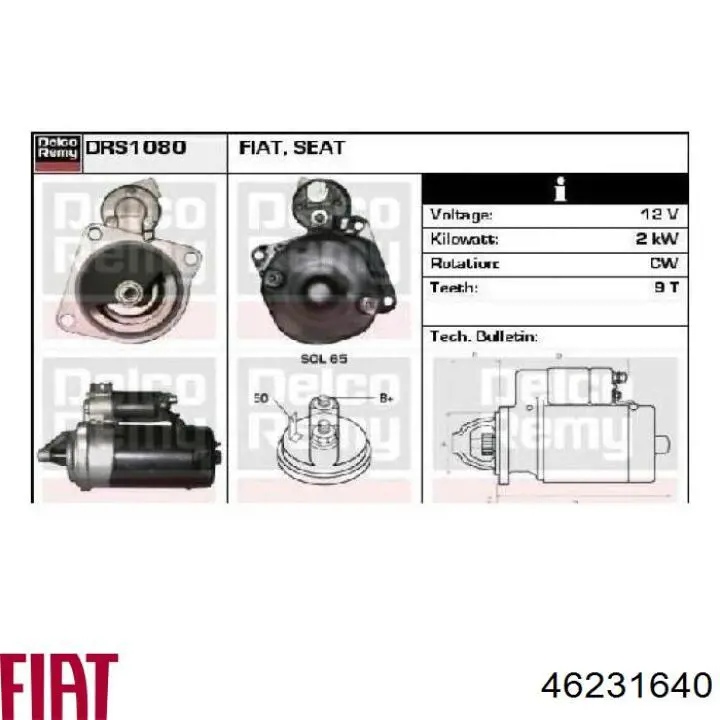 Rozrusznik Fiat/Alfa/Lancia 46231640 cena, od 109,48 USD