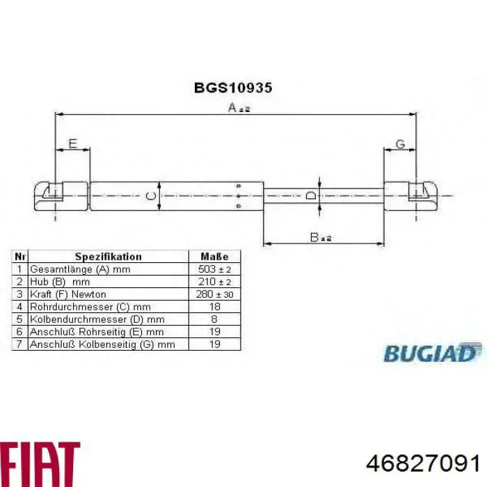 Amortyzator klapy bagażnika (3/5 drzwi-tylnych) Fiat/Alfa/Lancia 46827091 cena, od 14,70 USD