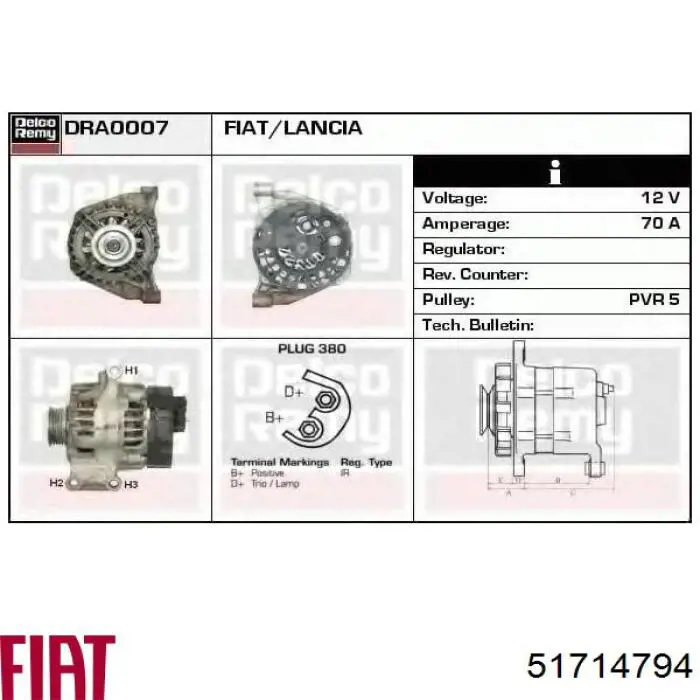 Alternator Fiat/Alfa/Lancia 51714794 cena, od 76,92 USD