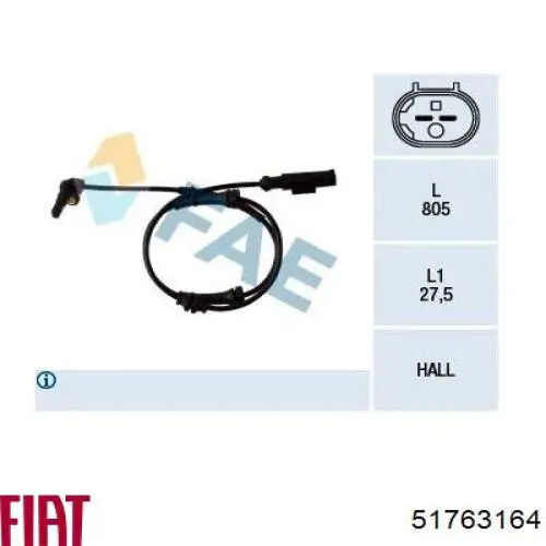 Do koszyka 51763164 Fiat/Alfa/Lancia Czujnik ABS przedni