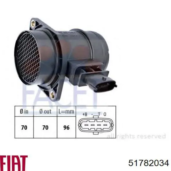 51782034 Fiat/Alfa/Lancia Czujnik przepływu powietrza, przepływomierz powietrza M.A.F.
