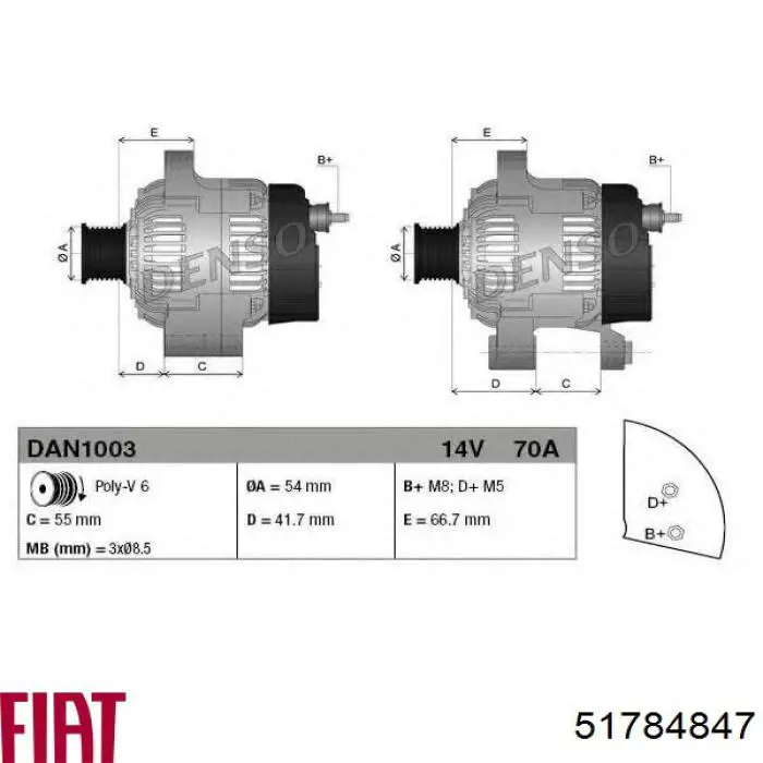 Alternator Fiat/Alfa/Lancia 51784847 cena, od 117,48 USD