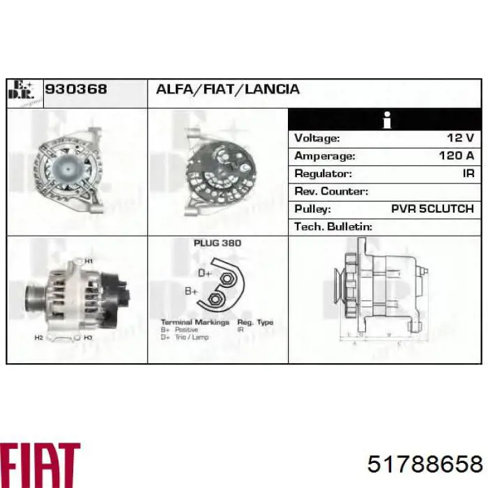 Alternator Fiat/Alfa/Lancia 51788658