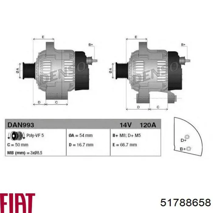 Alternator Fiat/Alfa/Lancia 51788658 cena, od 136,93 USD