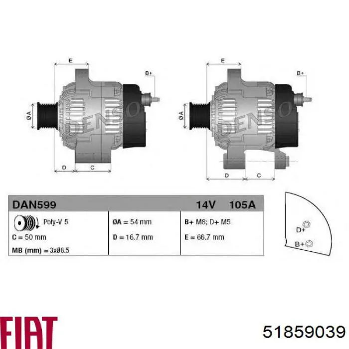 Alternator Fiat/Alfa/Lancia 51859039 cena, od 133,84 USD