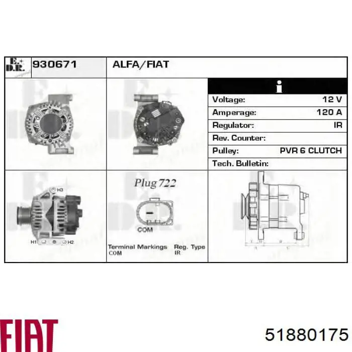 Do koszyka 51880175 Fiat/Alfa/Lancia Alternator