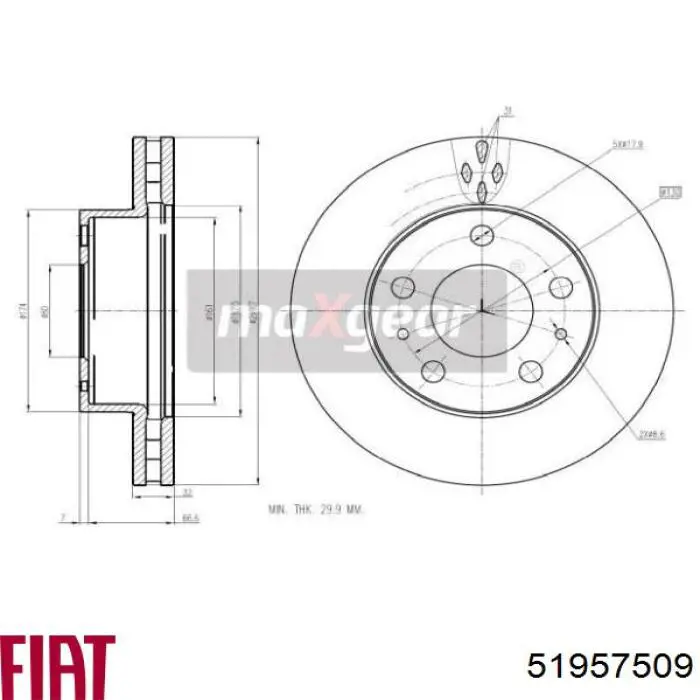 Tarcza hamulcowa przednia 51957509 Fiat/Alfa/Lancia