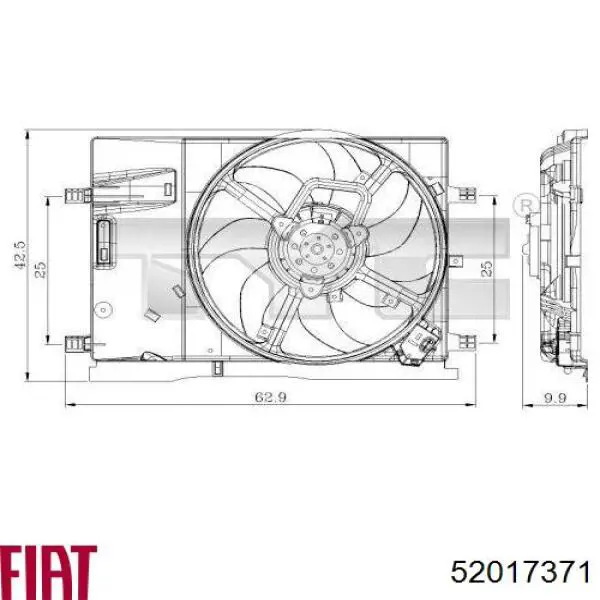 52017371 Fiat/Alfa/Lancia Dyfuzor chłodnicy, w komplecie z silnikiem i wirnikiem