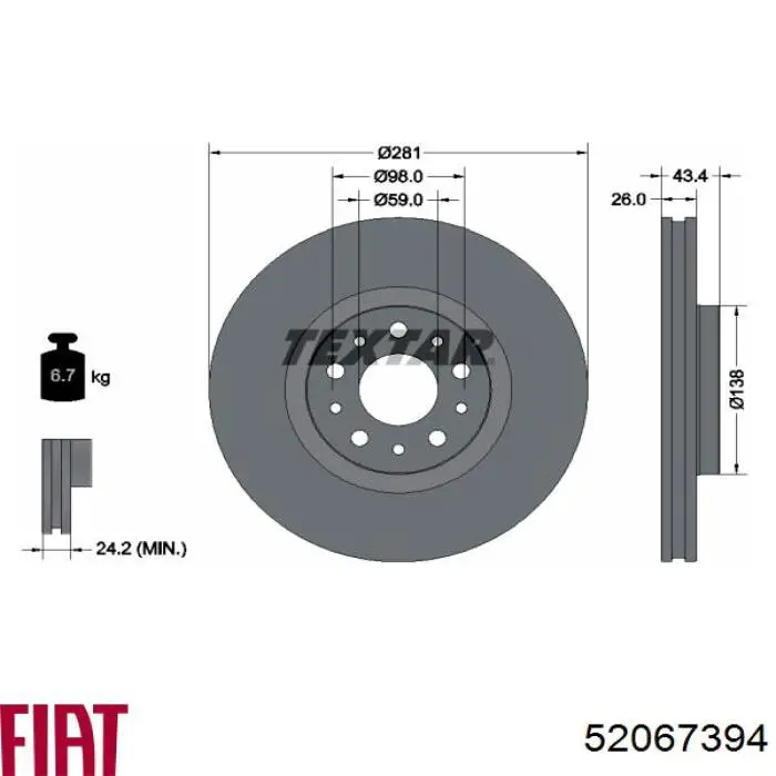 Tarcza hamulcowa przednia 52067394 Fiat/Alfa/Lancia