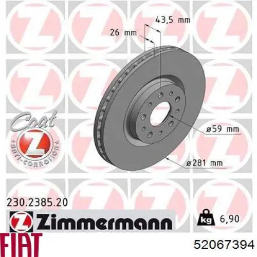 Tarcza hamulcowa przednia Fiat/Alfa/Lancia 52067394