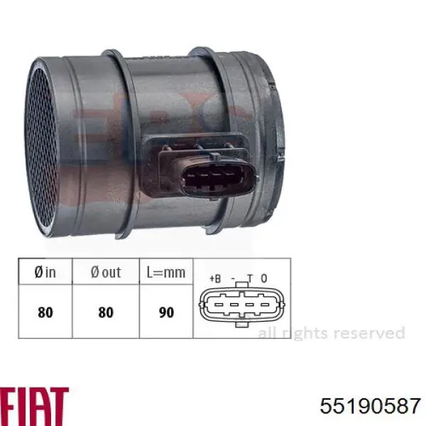 55190587 Fiat/Alfa/Lancia Czujnik przepływu powietrza, przepływomierz powietrza M.A.F.