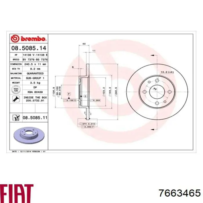 Do koszyka 7663465 Fiat/Alfa/Lancia Tarcza hamulcowa tylna