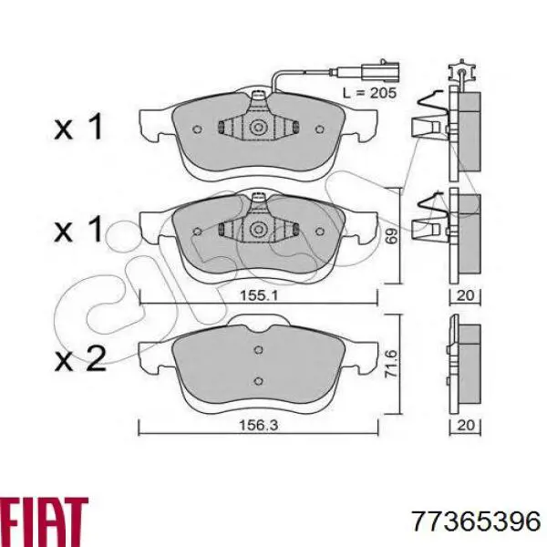 Klocki hamulcowe przednie tarczowe 77365396 Fiat/Alfa/Lancia