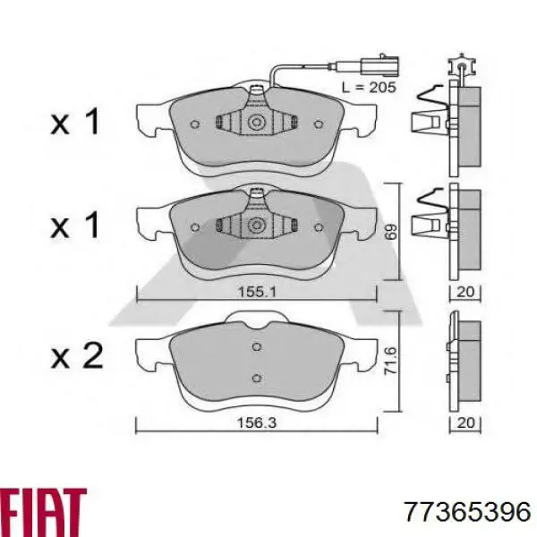 77365396 Fiat/Alfa/Lancia Klocki hamulcowe przednie tarczowe