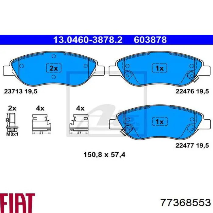 Klocki hamulcowe przednie tarczowe Fiat/Alfa/Lancia 77368553 cena, od 48,08 USD