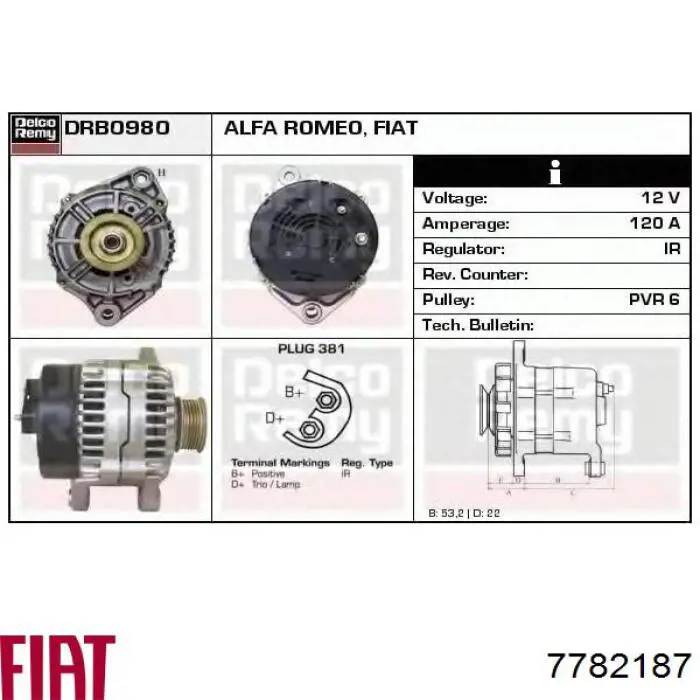 Alternator 7782187 Fiat/Alfa/Lancia