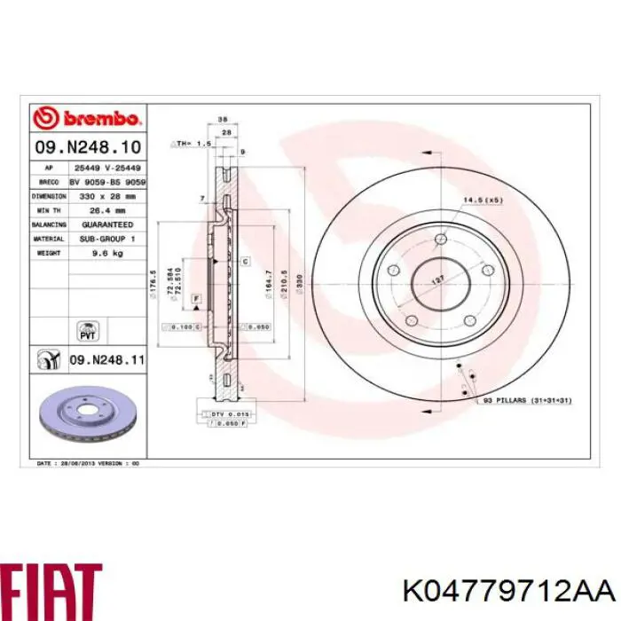 K04779712AA Fiat/Alfa/Lancia tarcza hamulcowa przednia