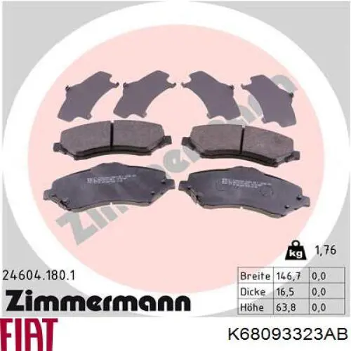 Klocki hamulcowe przednie tarczowe K68093323AB Fiat/Alfa/Lancia