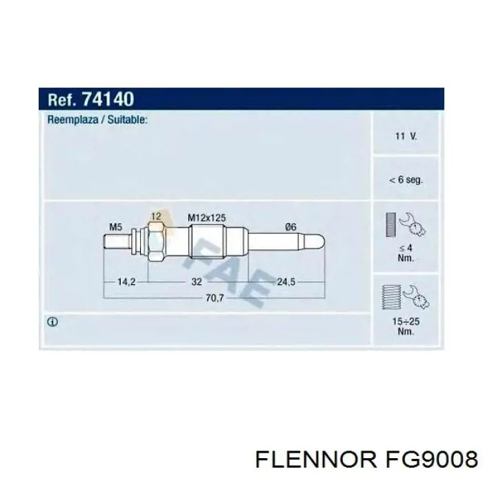 Świeca żarowa Flennor FG9008 cena, od 7,93 USD