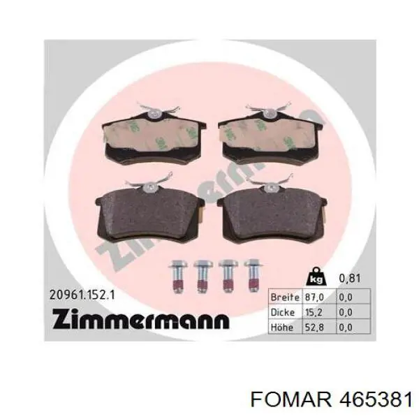 Okładziny (klocki) do hamulców tarczowych tylne Fomar Roulunds 465381 cena, od 19,90 USD