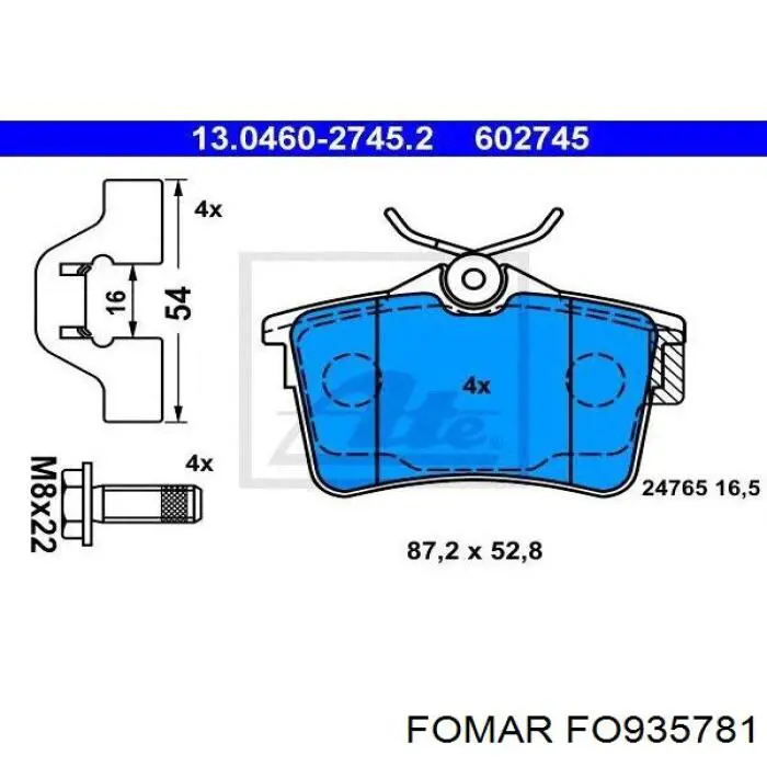 FO 935781 Fomar Roulunds okładziny (klocki do hamulców tarczowych tylne)