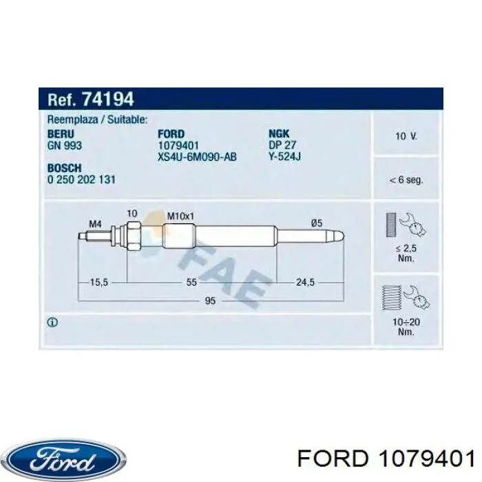 Do koszyka 1079401 Ford Świeca żarowa