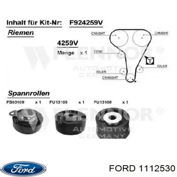 Pasek rozrządu, zestaw 1112530 Ford
