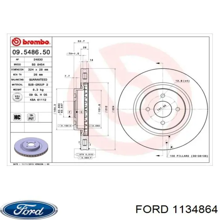 Do koszyka 1134864 Ford Tarcza hamulcowa przednia
