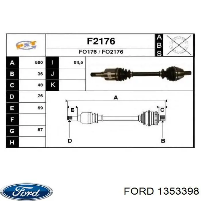 1353398 Ford półoś napędowa przednia lewa