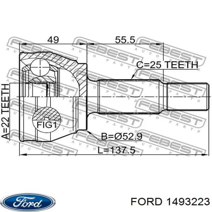 Półoś napędowa przednia lewa Ford 1493223 cena, od 71,51 USD
