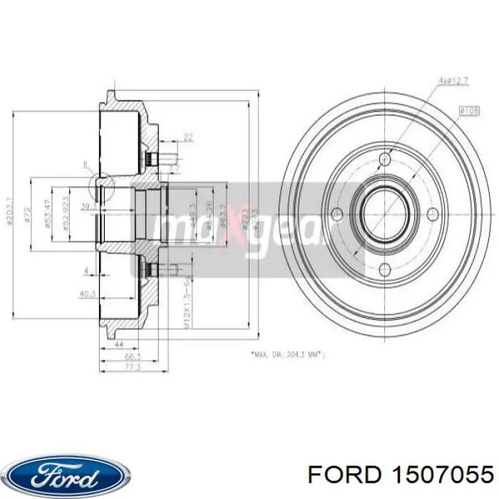 Bęben hamulcowy tylny Ford 1507055 cena, od 57,60 USD
