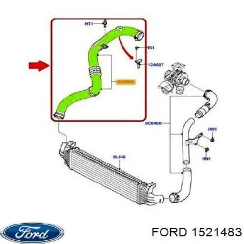 Przewód (króciec) intercoolera Ford 1430288 cena, od 54,48 USD