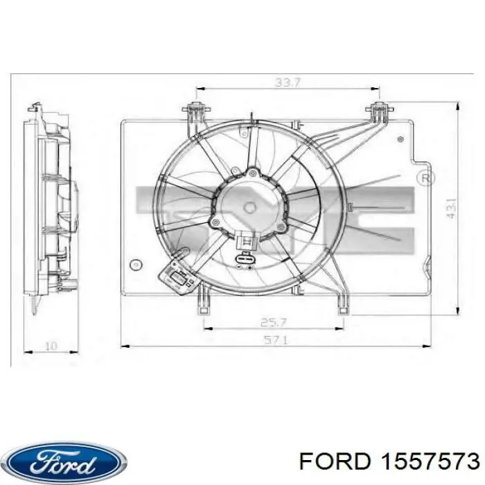 Do koszyka 1557573 Ford Dyfuzor chłodnicy, w komplecie z silnikiem i wirnikiem