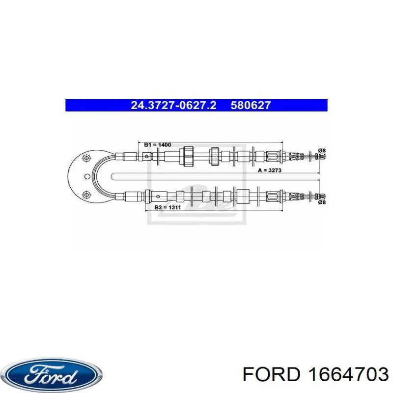 1664703 Ford linka hamulca ręcznego tylna prawa/lewa