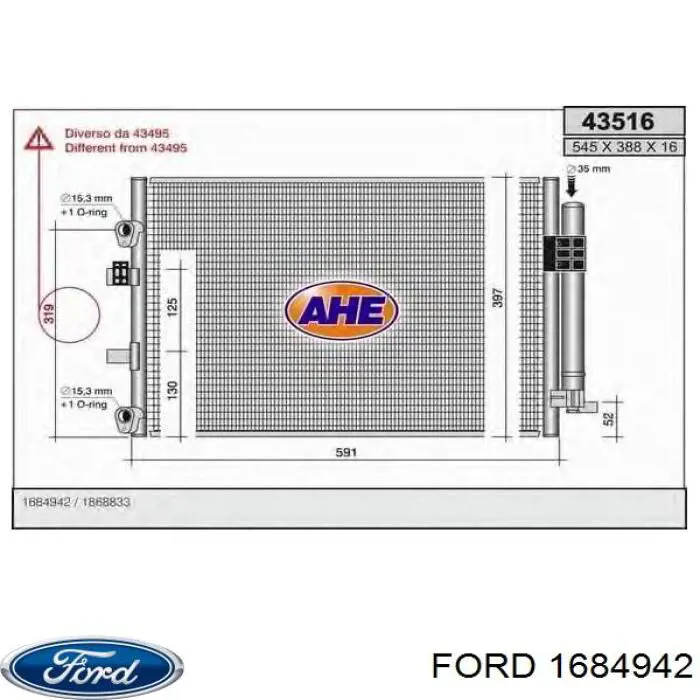 Chłodnica klimatyzacji Ford 1684942 cena, od 84,31 USD