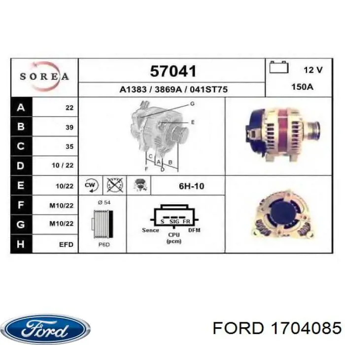 Alternator Ford 1704085 cena, od 143,59 USD