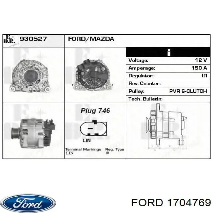 Alternator Ford 1704769 cena, od 138,05 USD
