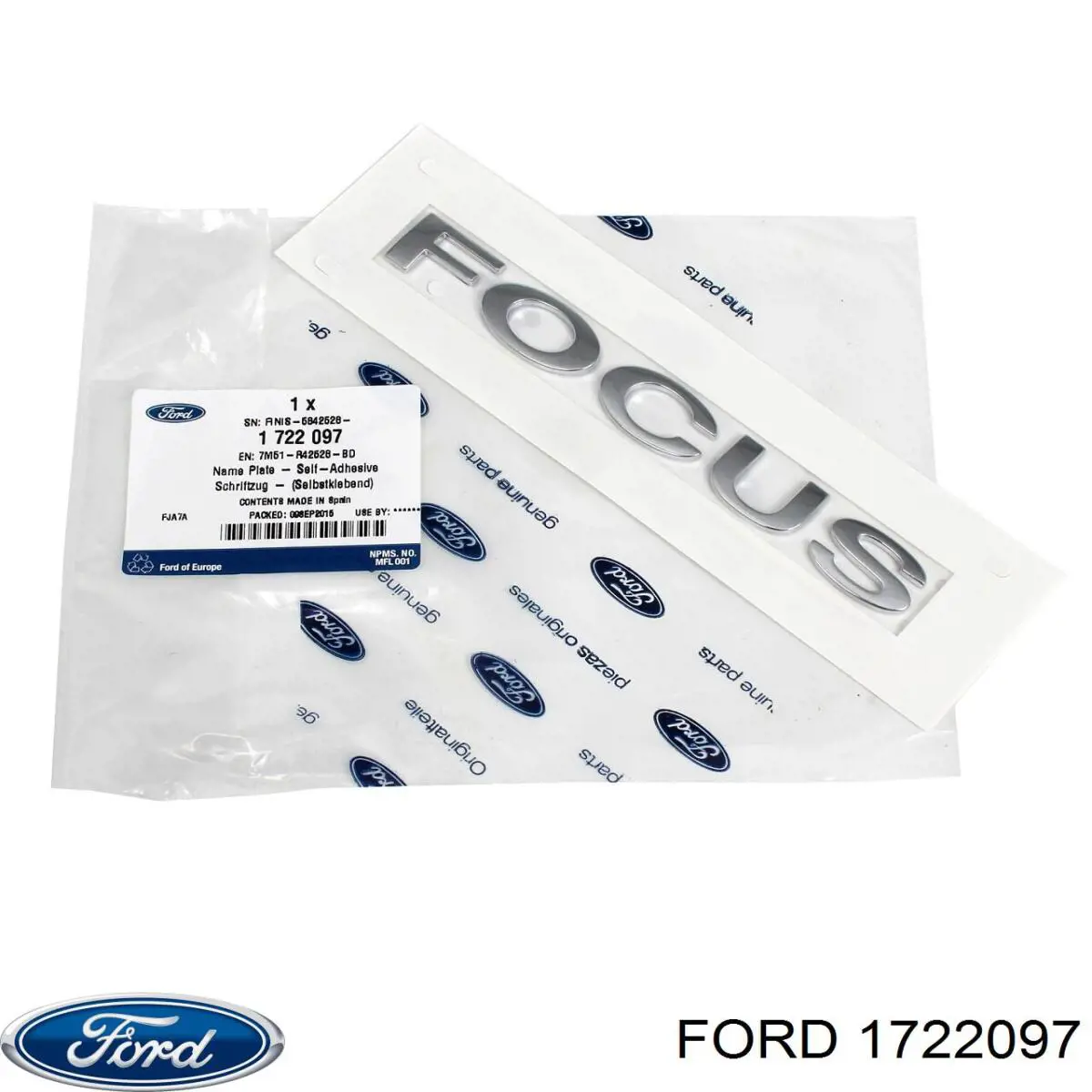 1722097 Ford Emblemat na klapę bagaznika (znaczek firmowy)