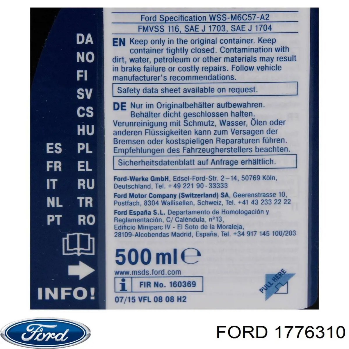 Płyn hamulcowy Ford 1776310 cena, od 7,60 USD