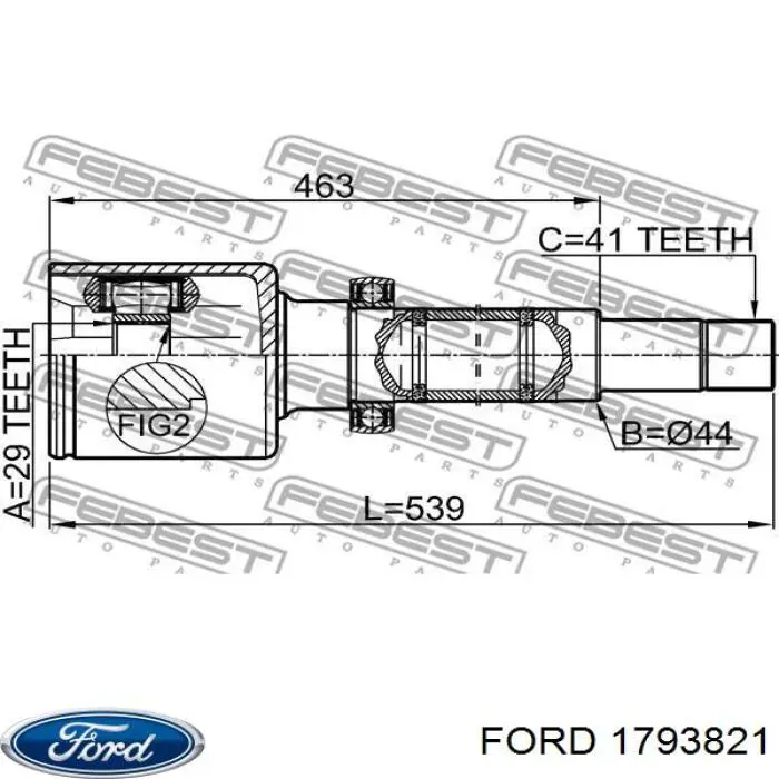 Półoś napędowa przednia prawa Ford 1793821 cena, od 168,55 USD