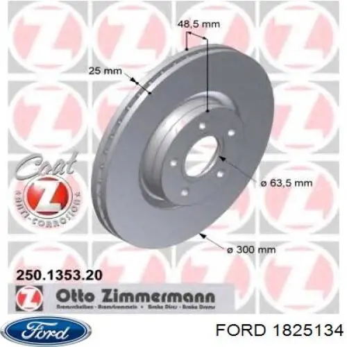 Do koszyka 1825134 Ford Tarcza hamulcowa przednia