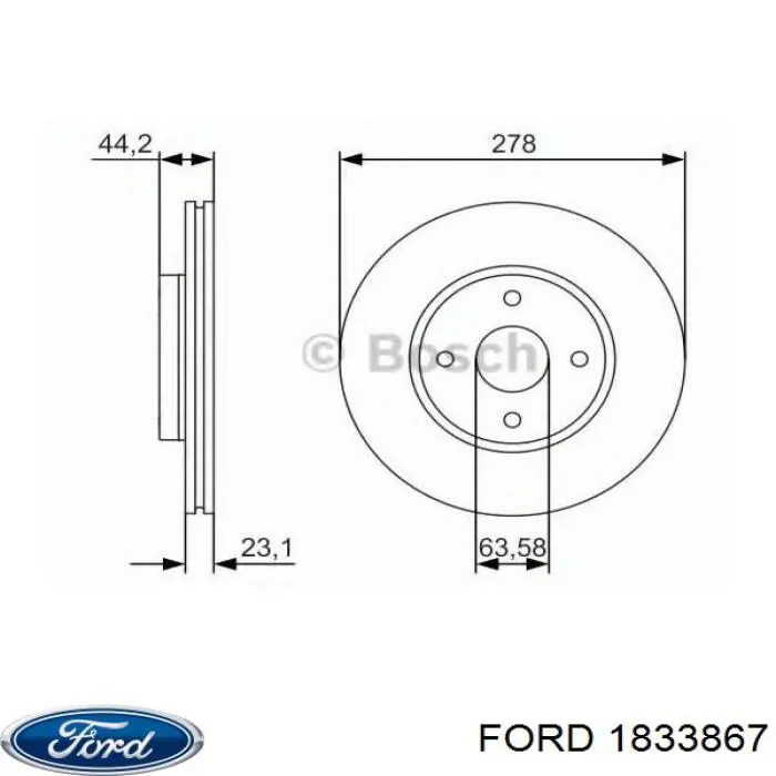 Tarcza hamulcowa przednia Ford 1833867 cena, od 73,45 USD