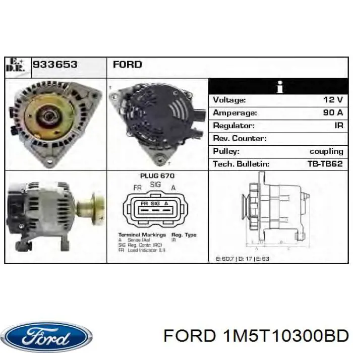 Alternator Ford 1M5T10300BD cena, od 86,83 USD