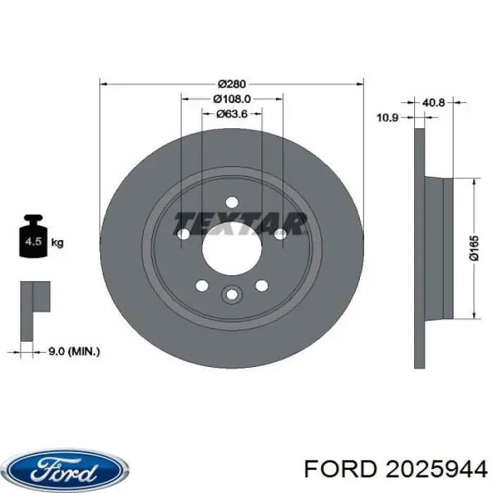 Do koszyka 2025944 Ford Tarcza hamulcowa tylna