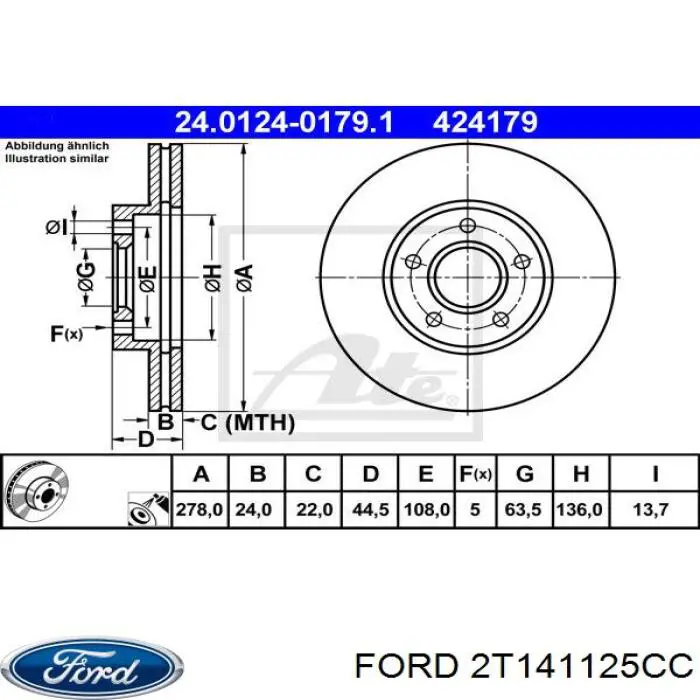 Tarcza hamulcowa przednia Ford 2T141125CC cena, od 49,62 USD