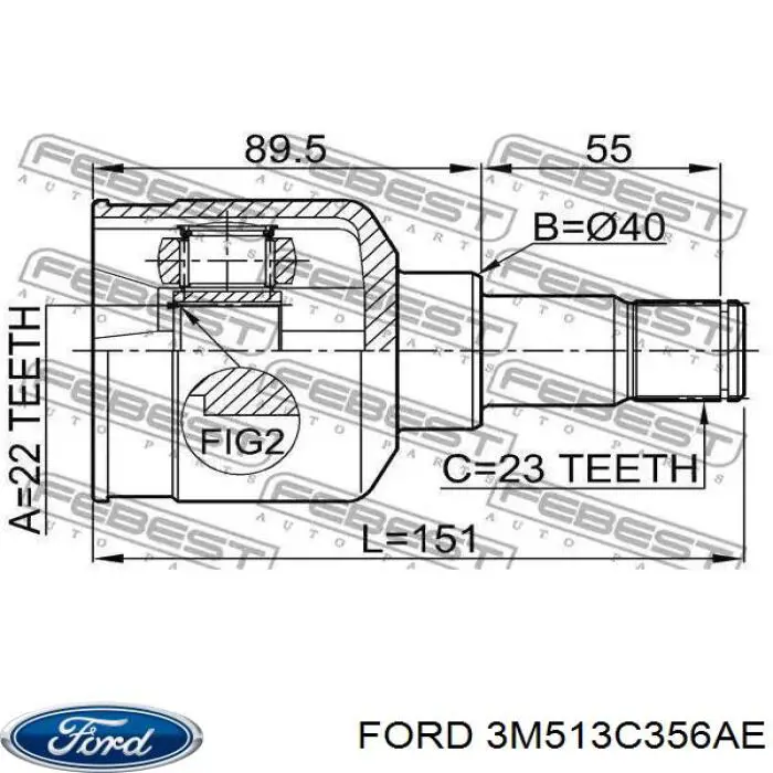 Do koszyka 3M513C356AE Ford Przegub homokinetyczny wewnętrzny przedni lewy
