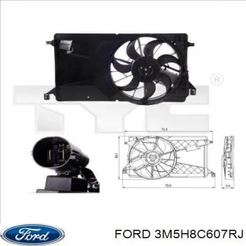 3M5H8C607RJ Ford dyfuzor chłodnicy, w komplecie z silnikiem i wirnikiem